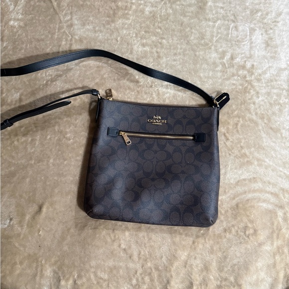 Coach Handbags - Coach Brown Signature Crossbody with Black Strap and Gold Hardware
